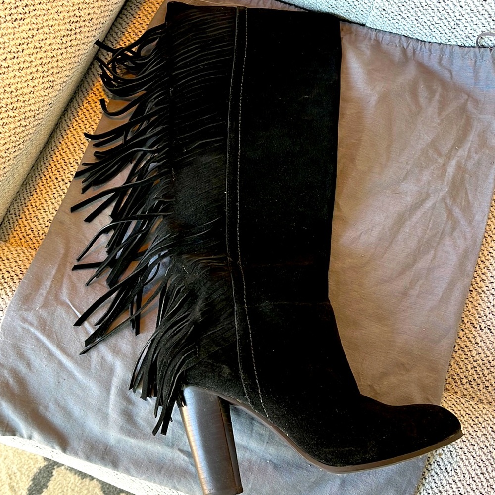 DVF Black Suede Boot w/ Fringe